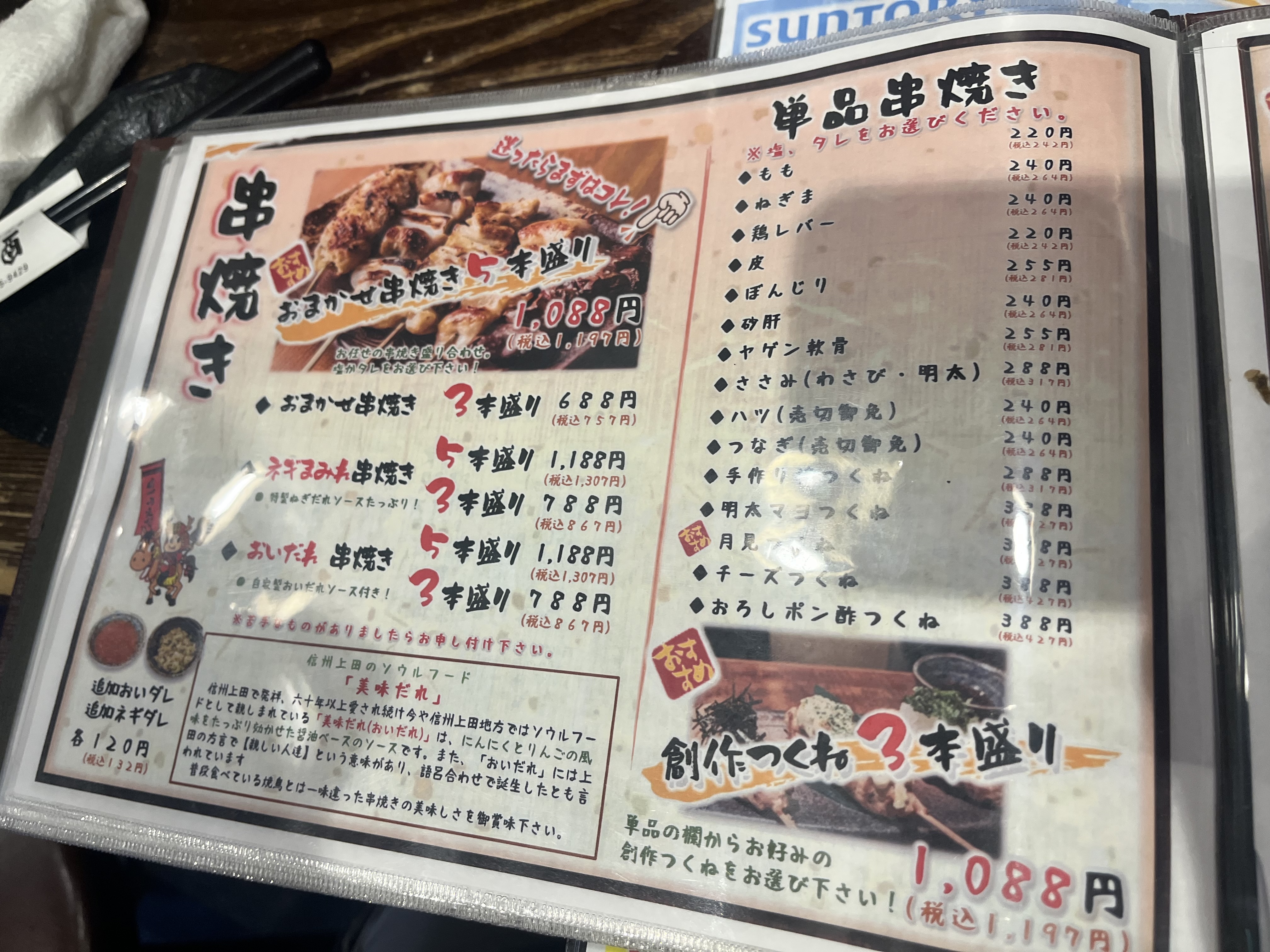 門前仲町 彦酉の炭火串焼きメニュー
