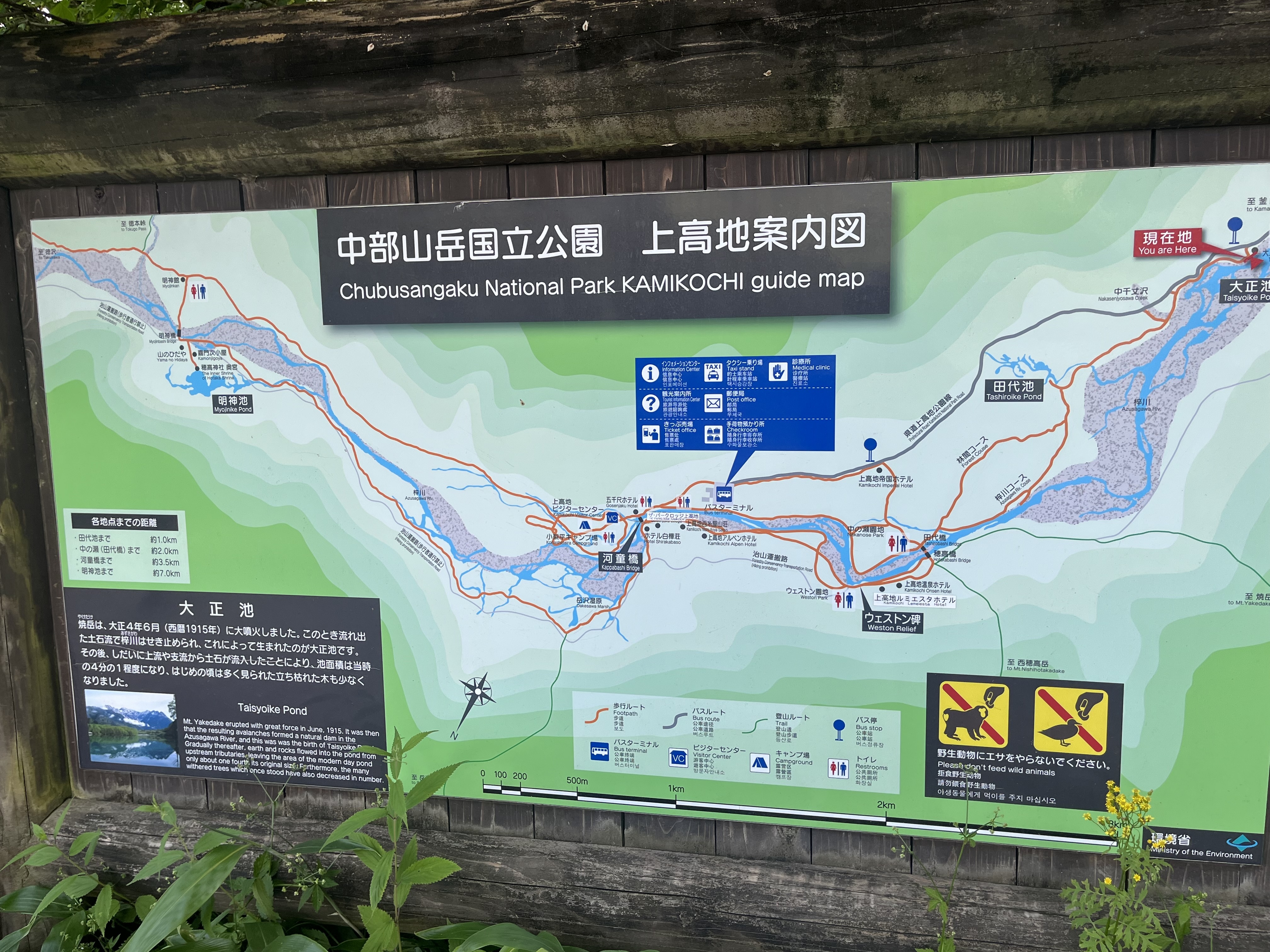 上高地の大正池付近にある案内図