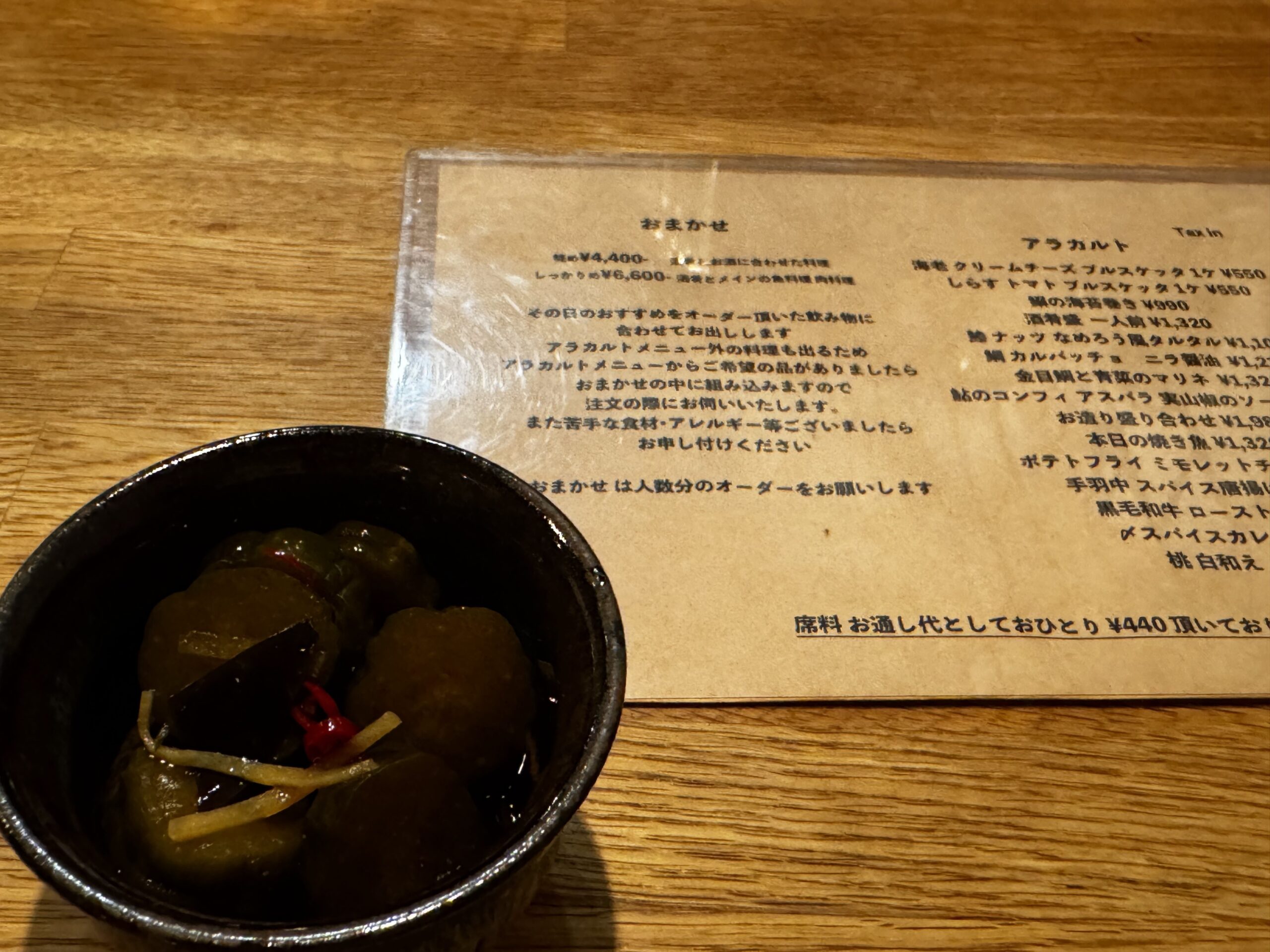 氵 サンズイのメニューとお通し