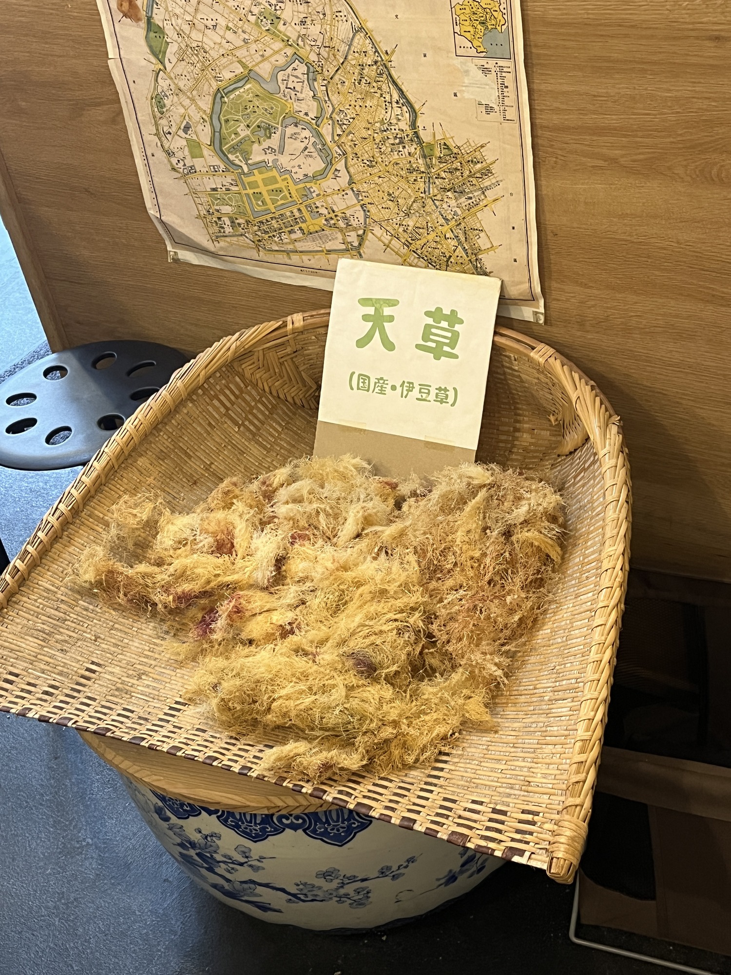 福尾商店に展示されている寒天の原料 天草