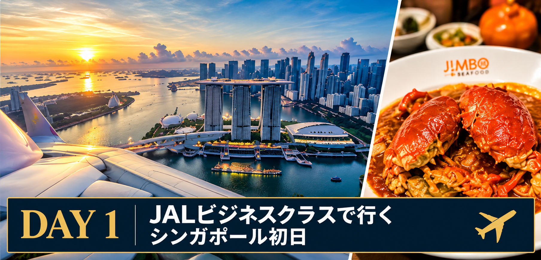 【シンガポール旅行1日目】JALビジネスクラスで出発！サクララウンジを満喫してJUMBOのチリクラブからマリーナベイ・サンズへ